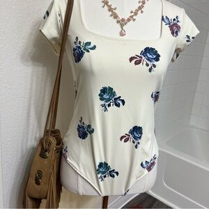 Free People white floral bodysuit cream roses flowers boho bohemian cottagecore